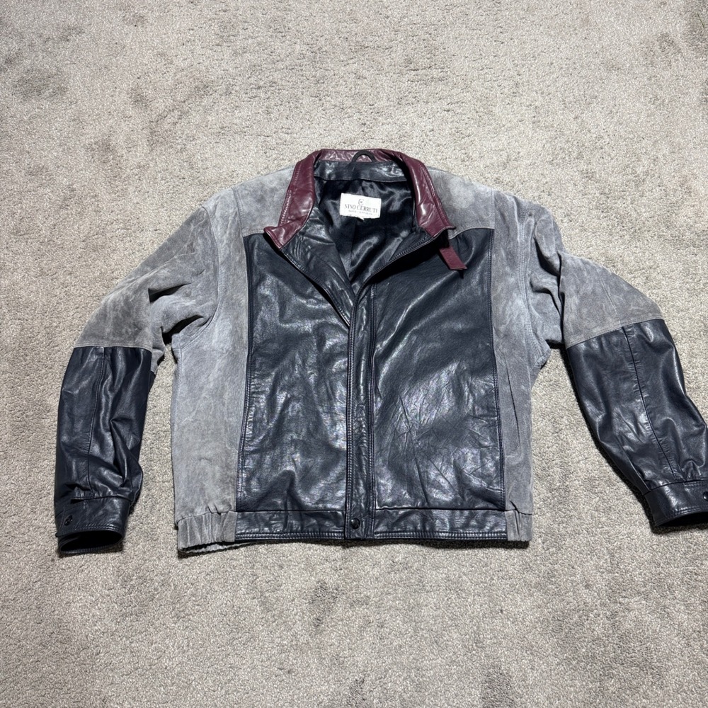 Nino Cerruti Paris Diffusion Mens Leather Suede Bomber Jacket Black Grey 46